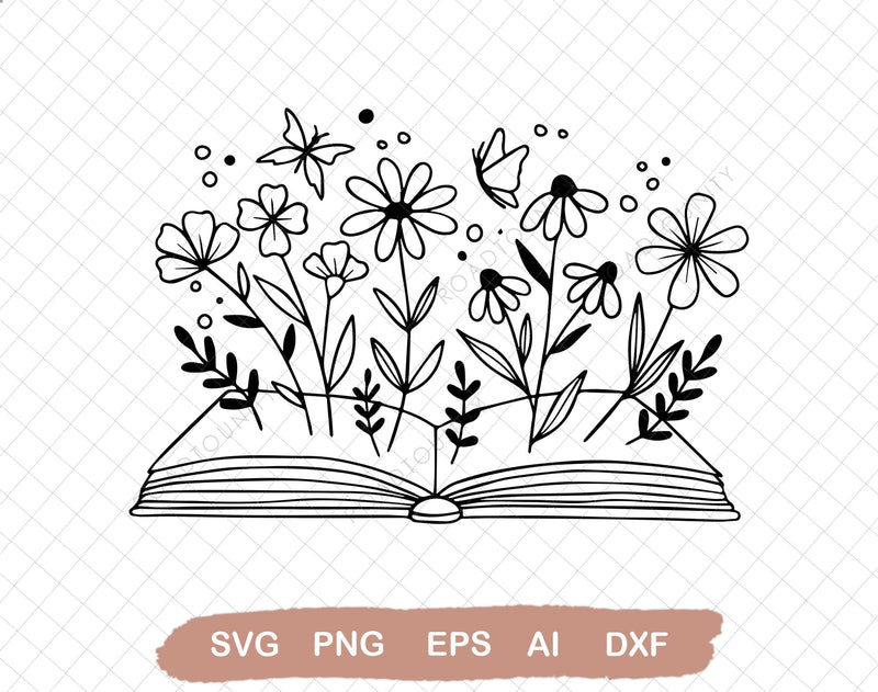 Floral Book Svg file, Svg Files For Cricut, 24oz Venti Cold Cup Design, EPS file, SVG file SVG DiamondDesign 