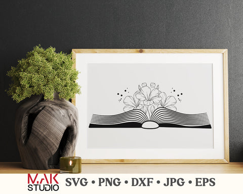 Floral book svg, Flower book svg, Book with flowers svg, Book svg, Reading svg, Read svg, Flowers svg, Flowers growing book svg, Flowers svg SVG MAKStudion 