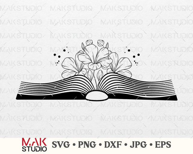 Floral book svg, Flower book svg, Book with flowers svg, Book svg, Reading svg, Read svg, Flowers svg, Flowers growing book svg, Flowers svg SVG MAKStudion 