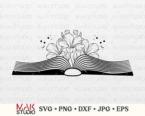 Floral book svg, Flower book svg, Book with flowers svg, Book svg, Reading svg, Read svg, Flowers svg, Flowers growing book svg, Flowers svg SVG MAKStudion 