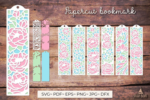 Floral bookmarks layered templates bundle 3D Paper Olga Boat Design 
