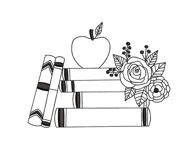 Floral Books Embroidery Design, Back to School Embroidery, Teacher Gift, School Supplies Embroidery Design, 3 sizes, Instant download Embroidery/Applique DESIGNS Nino Nadaraia 