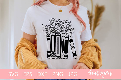 Floral Books Reading SVG Cut File Free For Commercial Use SVG Sintegra 