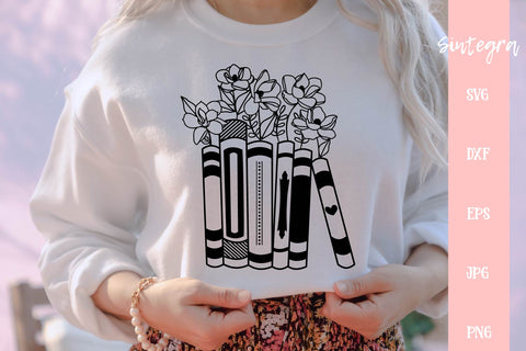 Floral Books Reading SVG Cut File Free For Commercial Use SVG Sintegra 