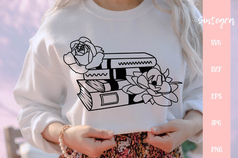 Floral Books Stacked SVG Cut File Free For Commercial Use SVG Sintegra 