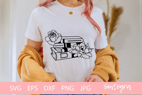 Floral Books Stacked SVG Cut File Free For Commercial Use SVG Sintegra 