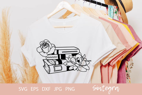 Floral Books Stacked SVG Cut File Free For Commercial Use SVG Sintegra 