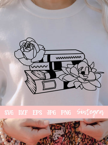 Floral Books Stacked SVG Cut File Free For Commercial Use SVG Sintegra 