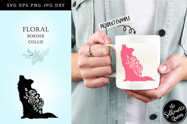 Floral Border Collie Dog svg file for cricut, for silhouette, cut eps, cutting png, cuttable dxf, Instant Download design SVG Loveleen Kaur 