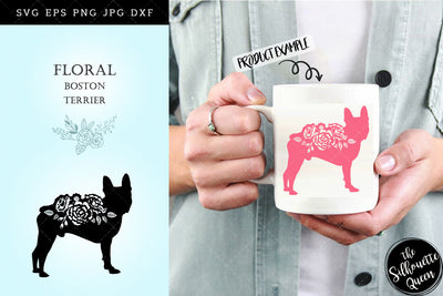 Floral Boston Terrier Dog svg file for cricut, for silhouette, cut eps, cutting png, cuttable dxf, Instant Download design SVG Loveleen Kaur 