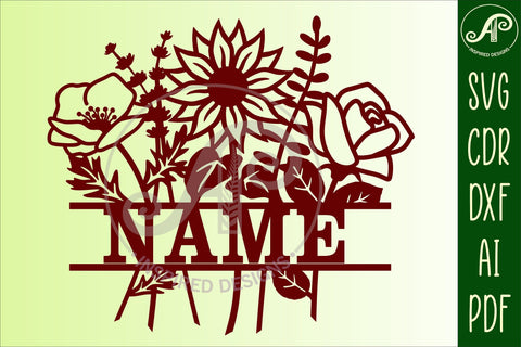 Floral bouquet Name sign svg laser cut template SVG APInspireddesigns 