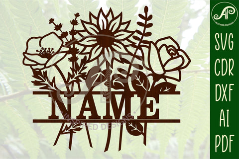 Floral bouquet Name sign svg laser cut template SVG APInspireddesigns 