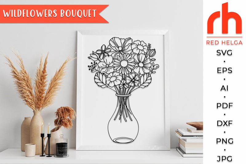 Floral Bouquet SVG - Vase with Flowers DXF SVG RedHelgaArt 