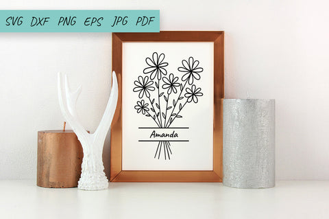 Floral bouquet SVG, Wildflower, Daisy SVG, Split monogram SVG Irina Ostapenko 