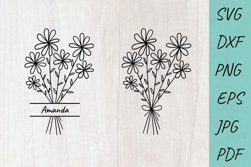 Floral bouquet SVG, Wildflower, Daisy SVG, Split monogram - So Fontsy