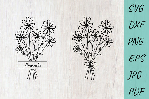Floral bouquet SVG, Wildflower, Daisy SVG, Split monogram SVG Irina Ostapenko 