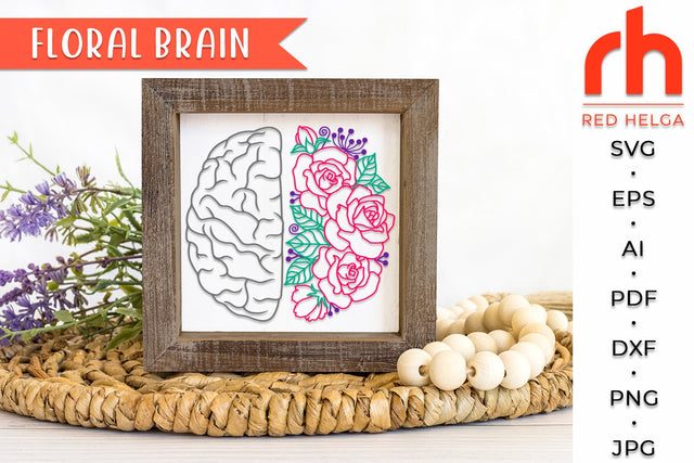 Floral Brain SVG - Mental Health DXF SVG RedHelgaArt 