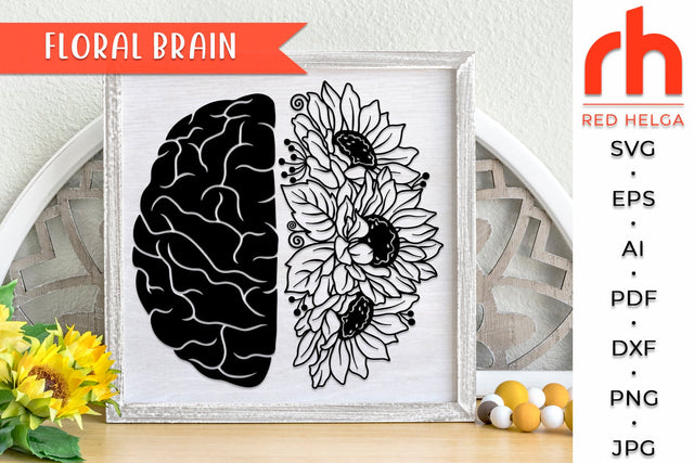 Floral Brain SVG - Mental Health DXF SVG RedHelgaArt 