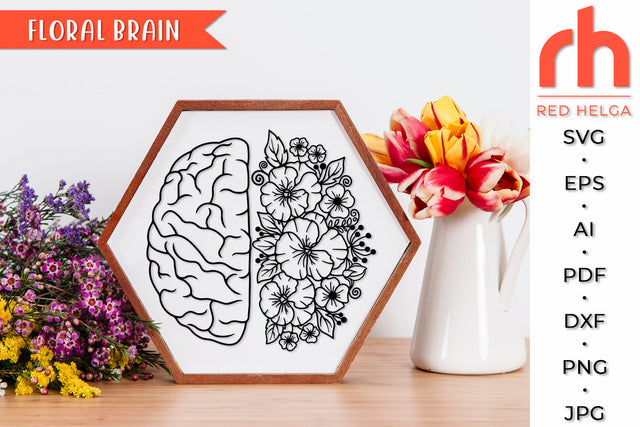 Floral Brain SVG - Mental Health DXF SVG RedHelgaArt 