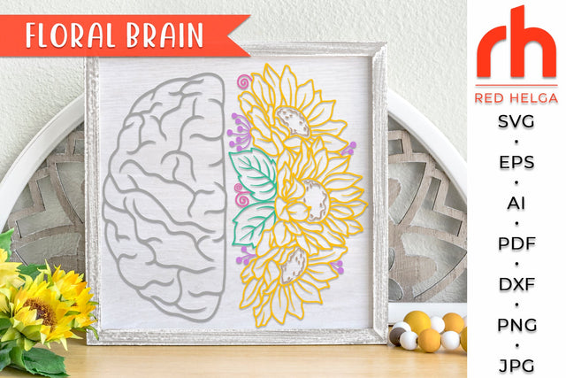 Floral Brain SVG - Mental Health DXF SVG RedHelgaArt 