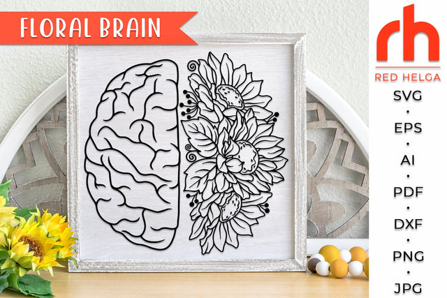 Floral Brain SVG - Mental Health DXF SVG RedHelgaArt 