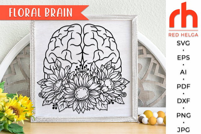 Floral Brain SVG - Mental Health DXF SVG RedHelgaArt 