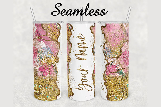 Floral Brush Gold Glitter Agate Tumbler sublimation design 20 oz skinny tumbler wrap Sublimation BambinaCreations 