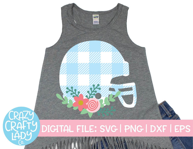 Floral Buffalo Plaid Football Helmet | Sports SVG Cut File SVG Crazy Crafty Lady Co. 