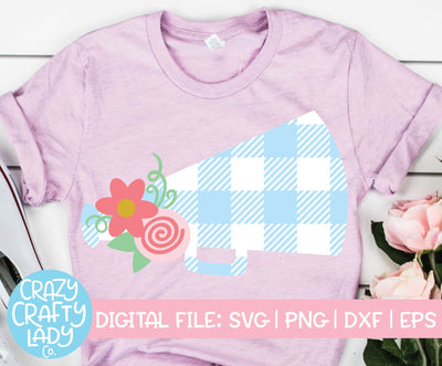 Floral Buffalo Plaid Megaphone | Cheerleader SVG Cut File SVG Crazy Crafty Lady Co. 