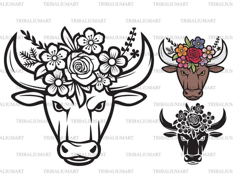 Floral Bull (head with flowers) SVG TribaliumArtSF 