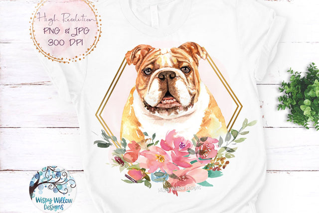 Floral Bulldog Dog Sublimation Png Sublimation Wispy Willow Designs 