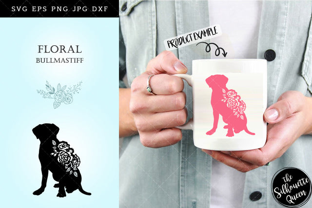 Floral Bullmastiff Dog svg file for cricut, for silhouette, cut eps, cutting png, cuttable dxf, Instant Download design SVG Loveleen Kaur 