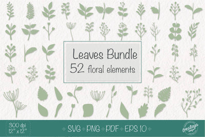 Floral bundle, Floral elements, Leaf SVG, Floral SVG, Paper leaves SVG Createya Design 