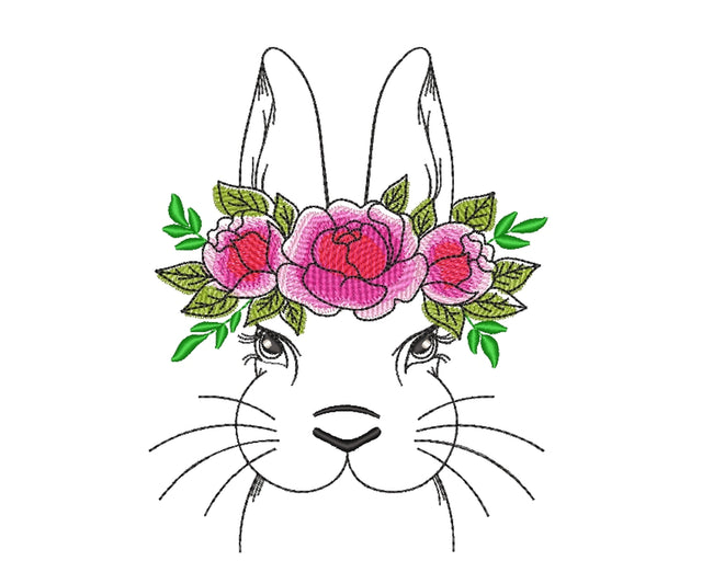 Floral Bunny Embroidery Design, Easter Embroidery File, 5 sizes Embroidery/Applique DESIGNS Nino Nadaraia 