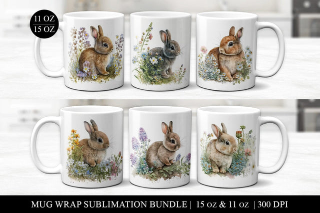 Floral Bunny Rabbit Mug Sublimation Bundle - 6 Premium Designs Sublimation BijouBay 