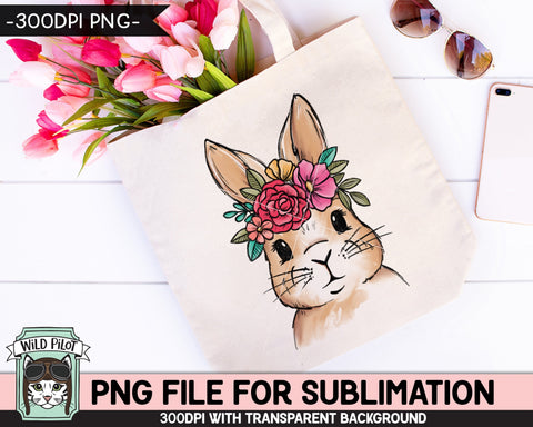 Floral Bunny SUBLIMATION design PNG, Easter Bunny Face png file, Flower Bunny Rabbit sublimation, Kids Easter Shirt Basket Bunny png, Spring png Sublimation Wild Pilot 