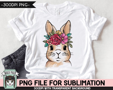 Floral Bunny SUBLIMATION design PNG, Easter Bunny Face png file, Flower Bunny Rabbit sublimation, Kids Easter Shirt Basket Bunny png, Spring png Sublimation Wild Pilot 