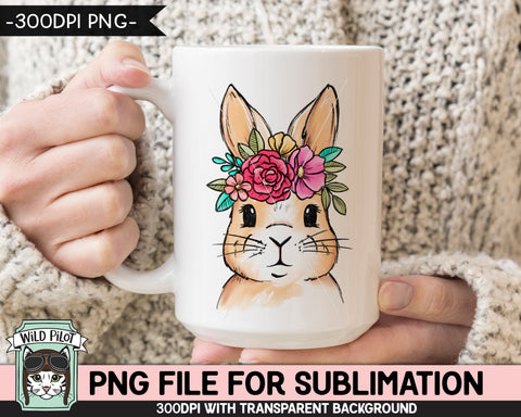 Floral Bunny SUBLIMATION design PNG, Easter Bunny Face png file, Flower Bunny Rabbit sublimation, Kids Easter Shirt Basket Bunny png, Spring png Sublimation Wild Pilot 