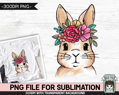 Floral Bunny SUBLIMATION design PNG, Easter Bunny Face png file, Flower Bunny Rabbit sublimation, Kids Easter Shirt Basket Bunny png, Spring png Sublimation Wild Pilot 