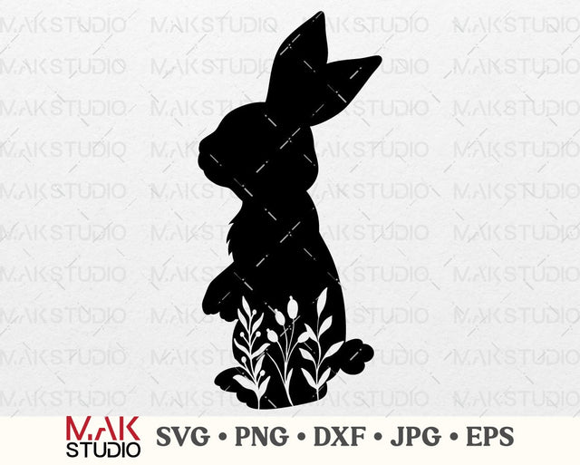 Floral bunny svg, Easter bunny svg, Bunny silhouette, Wildflower rabbit svg, Rabbit silhouette svg, Spring clip art, Easter rabbit floral SVG MAKStudion 