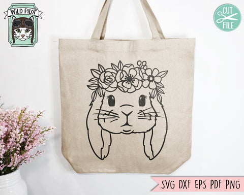 Floral Bunny SVG, Easter Bunny SVG, Happy Easter svg, Spring svg, Lop Rabbit SVG Cut file, Floppy Ear Bunny svg, Animal Face, Flower Crown svg SVG Wild Pilot 