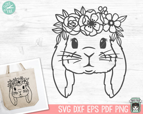 Floral Bunny SVG, Easter Bunny SVG, Happy Easter svg, Spring svg, Lop Rabbit SVG Cut file, Floppy Ear Bunny svg, Animal Face, Flower Crown svg SVG Wild Pilot 