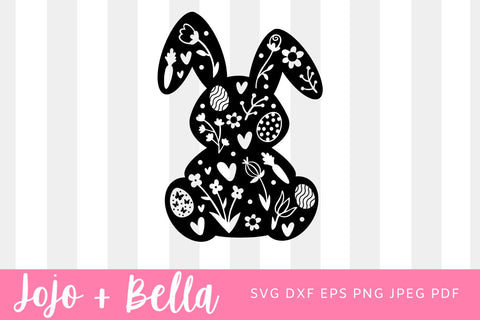 Floral Bunny SVG, Easter Bunny SVG, Patterned Easter Bunny svg, Spring svg, Rabbit SVG Cut file, Flower Bunny svg SVG Jojo&Bella 