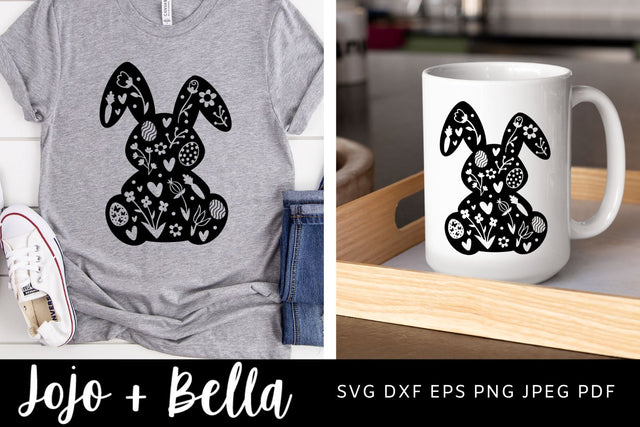 Floral Bunny SVG, Easter Bunny SVG, Patterned Easter Bunny svg, Spring svg, Rabbit SVG Cut file, Flower Bunny svg SVG Jojo&Bella 