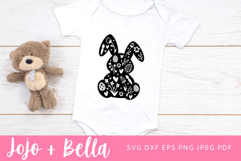 Floral Bunny SVG, Easter Bunny SVG, Patterned Easter Bunny svg, Spring svg, Rabbit SVG Cut file, Flower Bunny svg SVG Jojo&Bella 
