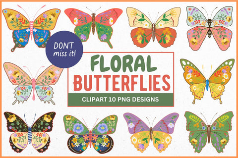 Floral Butterflies PNG Bundle Sublimation Regulrcrative 