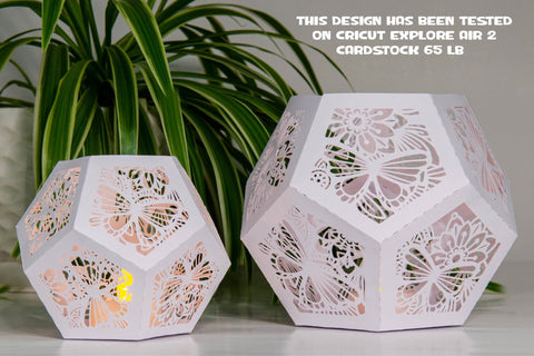 Floral Butterfly Paper Lantern SVG, 3d SVG Pentagon Shape Lantern, Summer Butterfly Candle Holder. 3D Paper Elinorka 