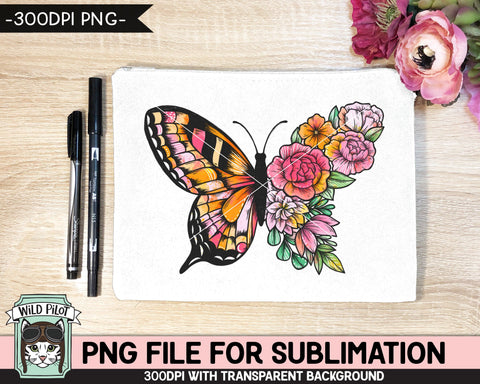 Floral Butterfly SUBLIMATION design PNG, Flower Butterfly Sublimation, Butterfly PNG sublimation file, Watercolor Butterfly png file Sublimation Wild Pilot 