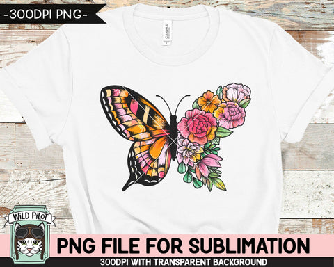 Floral Butterfly SUBLIMATION design PNG, Flower Butterfly Sublimation, Butterfly PNG sublimation file, Watercolor Butterfly png file Sublimation Wild Pilot 