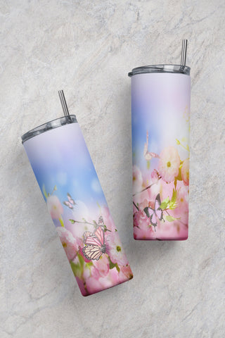Floral Butterfly Sublimation Designs Downloads - Skinny Tumbler 20oz Design - PNG Commercial Use 2020 Sublimation CaldwellArt 